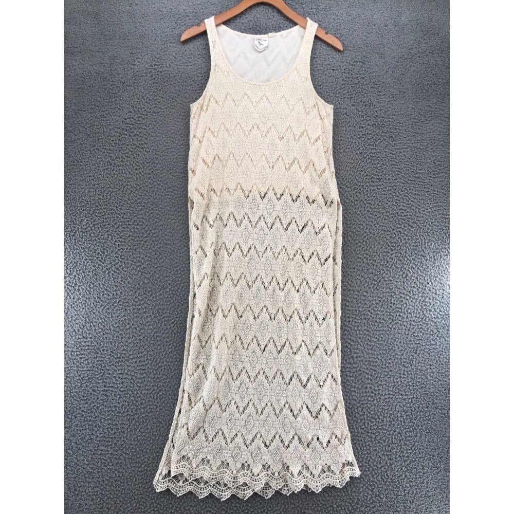 White Crow Top Women Medium White Lace Long Side Slit Duster Tank Sheer Festival